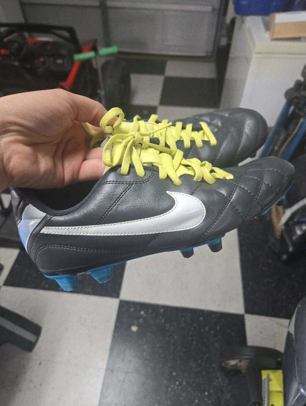 Nike Tiempo Legend Black with White accents and Neon Yellow 8.5